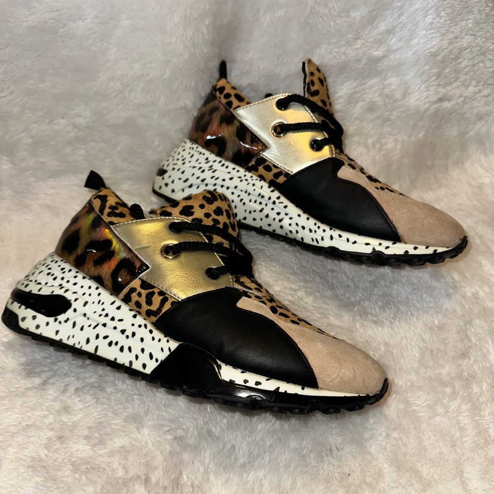 Steve Madden Leopard Print and Gold Sneakers